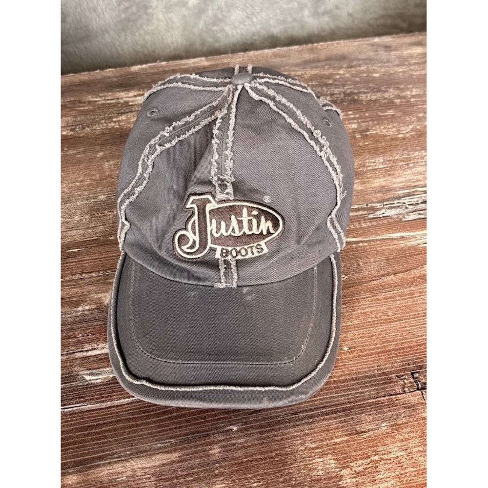 Justin Boots Gray Baseball Cap Distressed Stitching One Size‎ Fits All
